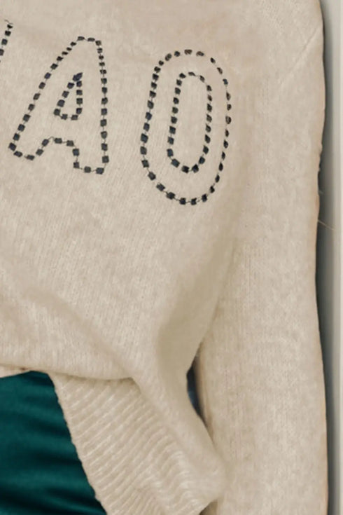'Luna' Printed "CIAO" Dropped Shoulder Sweater - Celes Fashion